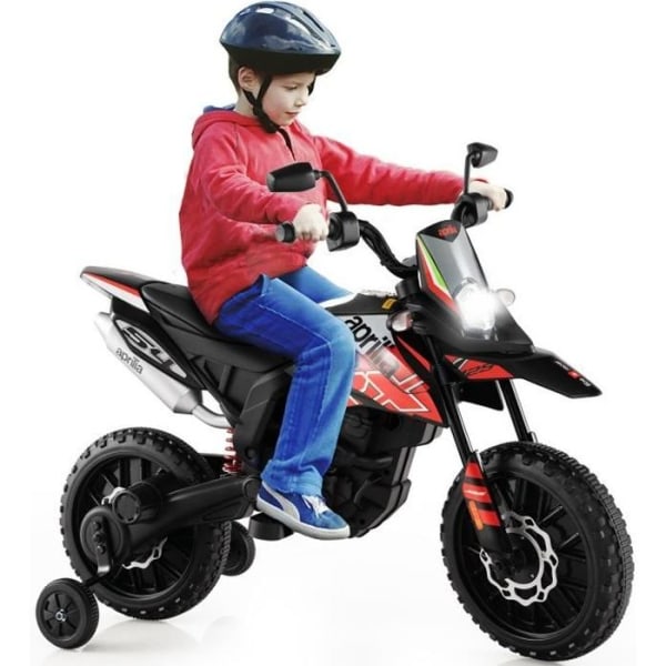 APRILIA Elmotorcykel för barn, Motocross (RX125) 12V 7AH, 2 motor - 5,5 till 6 km/h, Strålkastare Horn, Musik, USB, 3 till 8 år Röd