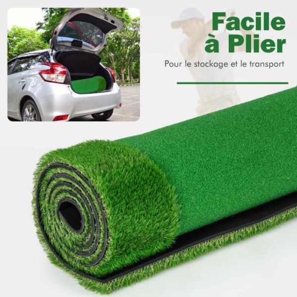 COSTWAY Poratble Golf puttmatta 300 x 100 cm - 35 mm konstgräsmatta - 3 hål, 3 flaggor, koppar - Halkfri bas