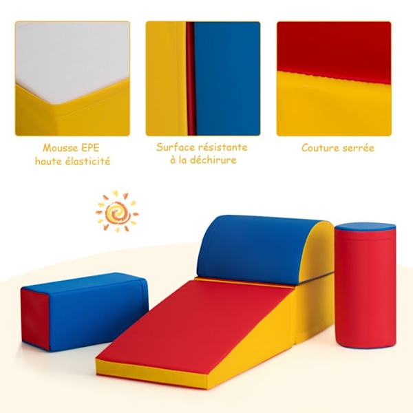 COSYWAY 5 st Large XL Foam Motor Skills Moduler Programvarubaserade byggstenar med skydd för barn 9 månader till 3 år Gult, blått och rött
