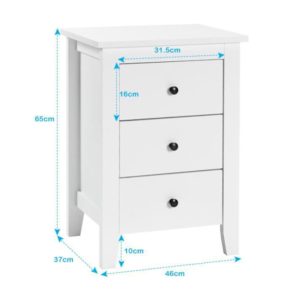 COSTWAY Set med 2 sängbord, modernt sängbord med 3 lådor, för vardagsrum, arbetsrum, sovrum, 46 x 37 x 65 cm, vit Vit