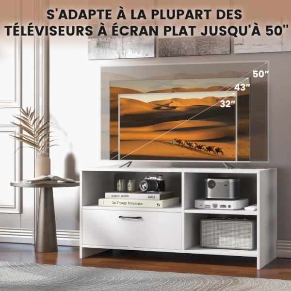 COSTWAY 50" TV-enhet med låda och 3 fack, för vardagsrum, sovrum, hall, vit, 104,5 x 51,5 x 52 cm
