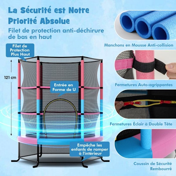 COSTWAY Have Trampoline til Børn Ø165CM, med Sikkerhedsnet, Fjedersupport og Stålstruktur, Macaron