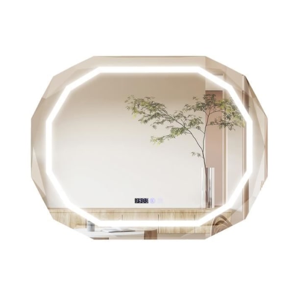 COSTWAY Oval badrumsspegel med LED, anti-dimma, 3 färger, minnesfunktion, tids-/temperaturdisplay, splittringssäker