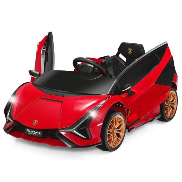 Lamborghini SIAN elbil 12V/4,5 Ah för barn 3-8 år, 2,4G fjärrkontroll, 2 motorer, MP3, USB, TF, Radio, Story, Röd