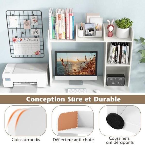 COSTWAY Office Storage Organizer, 94x25x74 CM, 3-vånings bokhylla med 2 tippskydd Vit