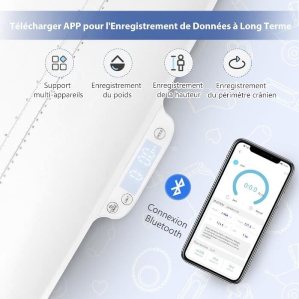 COSTWAY Digital Babyvægt Max 30 kg Størrelse 60CM APP Kontrol 4 måleenheder Tara-vedligeholdelsesfunktion LED-skærm Automatisk nedlukning