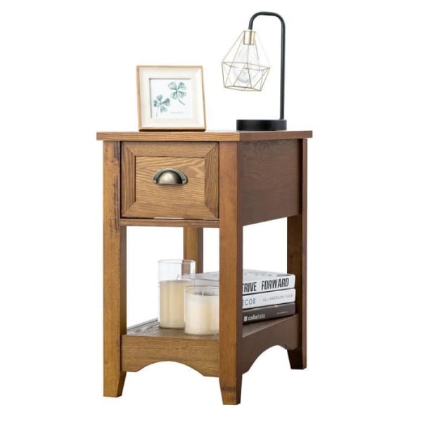 COSTWAY sidebord med skuffe, ben af gummi, 56x33x58,5 cm, retro sofaende til soveværelse, stue, lys brun Fawn Brown
