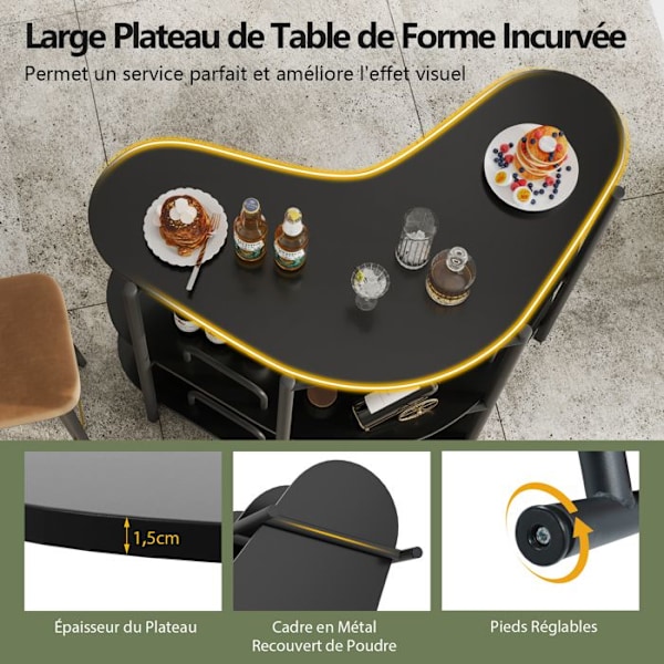 Barbord med 3 niveauer - COSTWAY - Glasholdere - Industrielle opbevaringshylder - Metalramme, sort