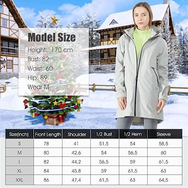 COSTWAY kvinders trenchcoat regnjakke med hætte, vandtæt vindtæt nylon udendørsjakke til rejser Grå Grå M