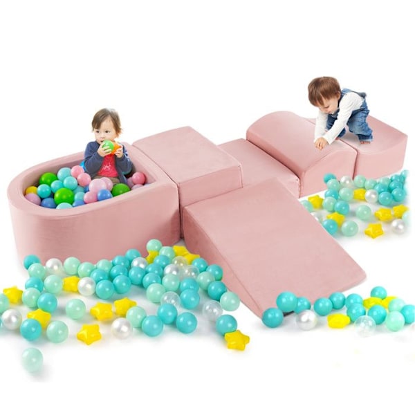 COSTWAY Foam Building Blocks - för barn i åldrarna 3+ - 5 stycken - Maskintvättbara överdrag med dragkedjor - Rosa