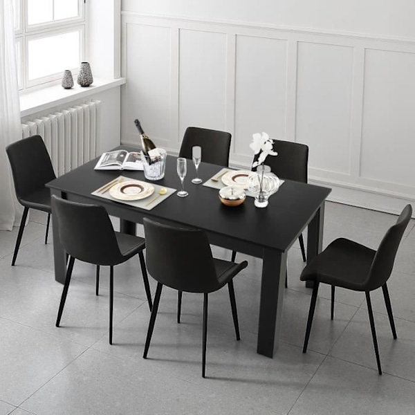 COSTWAY mattsvart matbord - L 160 x D 80 x H 77 cm - Modernt, 6 - 8 personer Svart