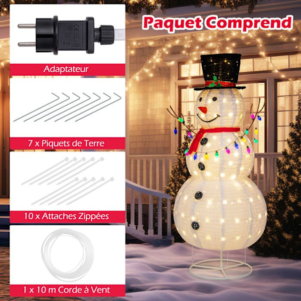 COSTWAY 180 cm förbelyst julsnögubbe med 20 färgglada fairy-ljus och 180 LED-lampor