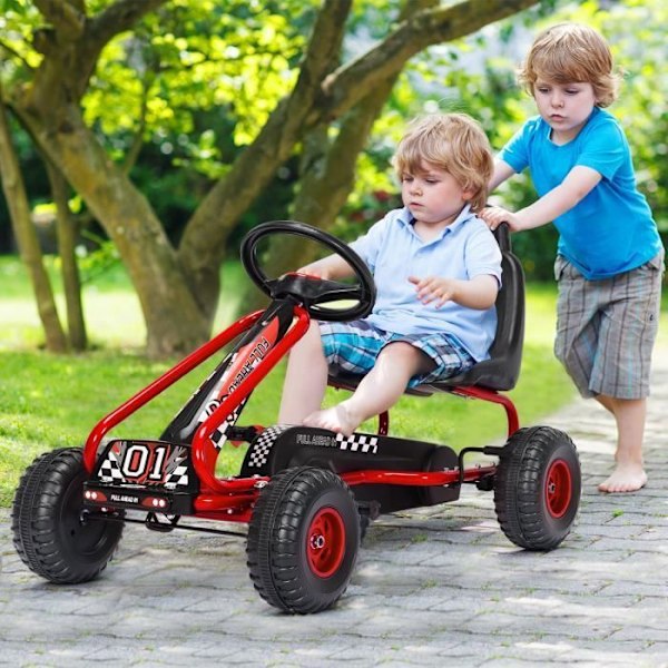 COSTWAY Go Kart lasten pyörän ja ajoneuvon säädettävä istuin käsijarrulla ulkokäyttöön, 3-6 vuotta, punainen Röd
