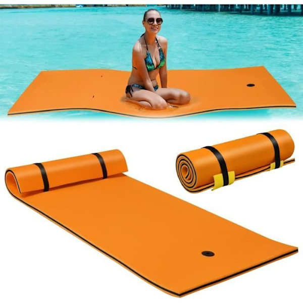 COSTWAY Rullende Flydende Skum Tæppe 220 x 90 cm med Inkluderet Pude 3 Tykkelser Rivfast til Swimmingpool Strand Orange
