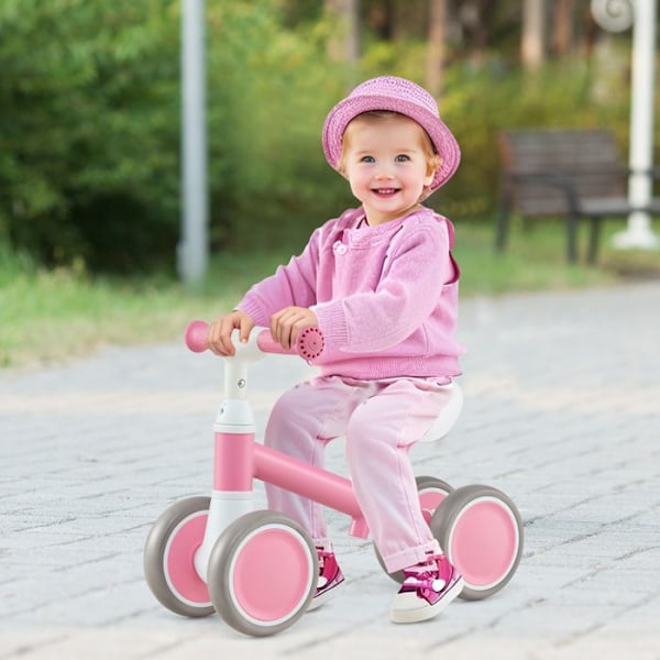 COSTWAY Balancecykel til Baby uden Pedaler med Justerbart Styr og Sæde, 4 Hjul, til Fødselsdagsgave, 1 til 3 År, Rosa