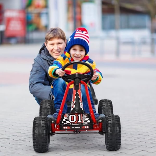 COSTWAY Pedalkart Cykel och Fordon för Barn, Justerbart Säte med Handbroms för Utomhusbruk, Flickor och Pojkar 3-6 År röd och svart
