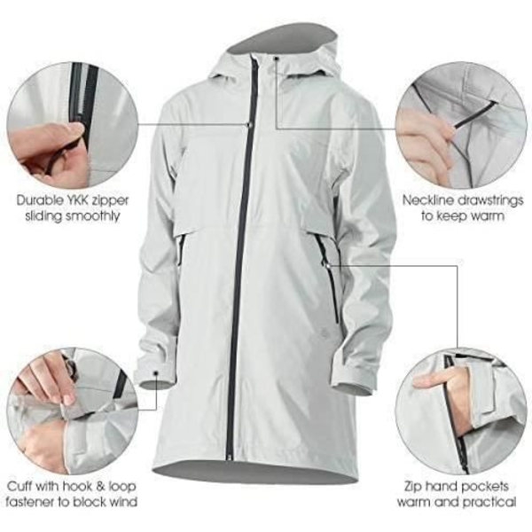 COSTWAY kvinders trenchcoat regnjakke med hætte, vandtæt vindtæt nylon udendørsjakke til rejser Grå Grå M