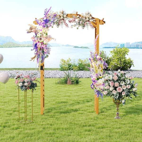 Trädgårdsbåge i trä med spaljé - COSTWAY - 160x60x229 CM - för klätterväxter - ceremonier och fester, bröllop, gräsmatta, trädgård