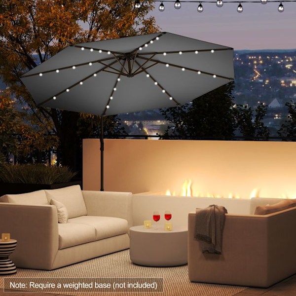 Parasilta Déporté φ300 x 245cm - COSTWAY - 32 LED:llä - Risteysjalusta - Kallistuksen säätö - Käsivarsi - 360° Kierto - Harmaa