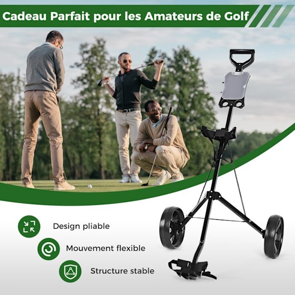 COSTWAY Golf Trolley 2 Hjul Foldbar EVA med Slots til 4 Tees 4 Bolde og Scoreboard Jernramme Justerbar Strap