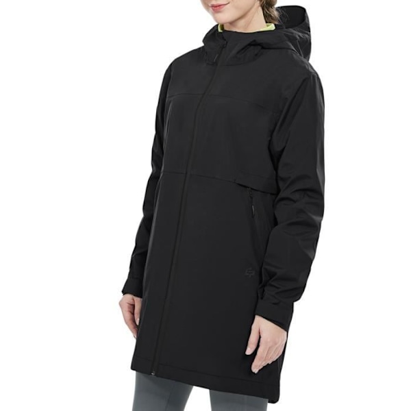 COSTWAY Trenchcoat til kvinder regnjakke med hætte, vandtæt vindtæt nylon udendørsjakke sort til rejser Svart M