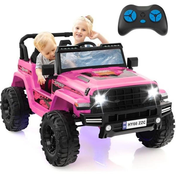 COSTWAY elbil 24V/7Ah til børn, 2,4G fjernbetjening, langsom start, musik, horn, LED, i 3-8 år, lyserød rosa och svart