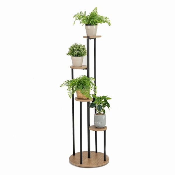 COSTWAY Multi-Tier plantestander i metal, 125 cm, plantestativ i potte, dekorativ hylde til kontor, balkon, stue Färg: Natur, svart