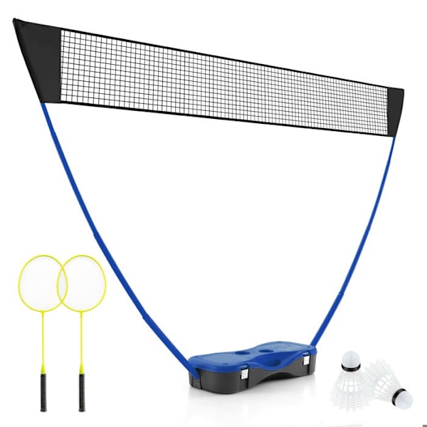 COSTWAY Portabelt badmintonset - Nät, 2 racketar, 2 fjäderbollar - 270 x 33,5 x 160 cm - Förvaringsväska - Metallrör - Blå
