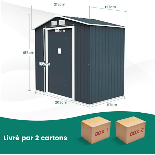 COSTWAY Metallipuutarhavaja 2,71 m² työkaluvarasto 213x127x185cm liukuovella, 2 tuuletusikkunaa grå
