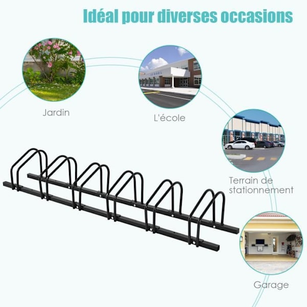 COSTWAY Rack 6 teräspyörät lattiaan tai seinään 180 x 32,5 x 26 cm säänkestävä ruosteenkestävä School Business musta Svart