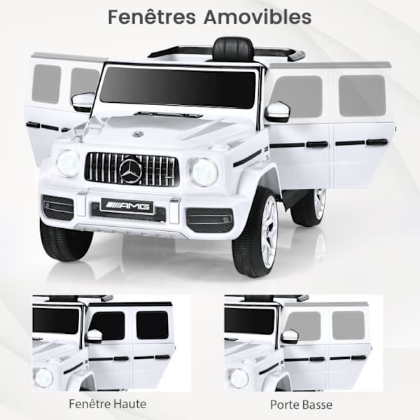 COSTWAY Mercedes-Benz G63 12 V elbil för barn, 2 motorer, maxhastighet 5 km/h, Fjärrkontroll, LED-lampor, MP3, Vit Svart