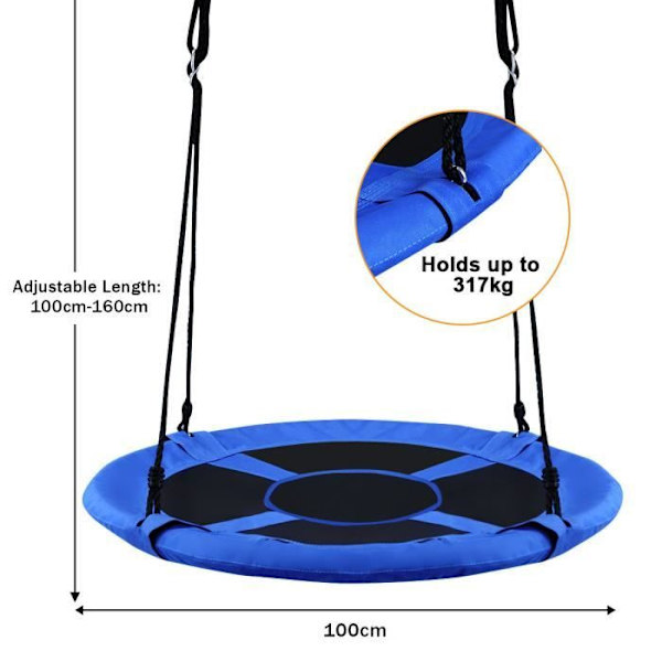COSTWAY Rund Fuglerede Gynge 100 CM Diameter til træunderstøttet Maksimal belastning 150 KG Udendørs Blå Blå