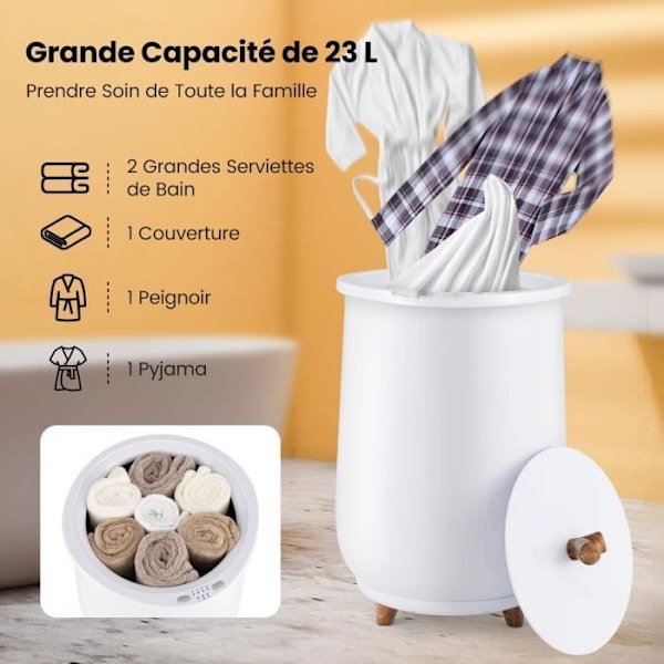 COSTWAY Håndklædevarmer Spand 23 L Timer 20-90 Min 3 Niveauer 60℃-80℃ Automatisk Slukning Støtte til Duftplade
