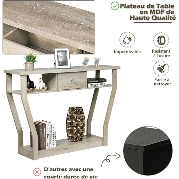 COSTWAY konsolbord - 120x30x81CM - 1 skuffe og 2 rum til opbevaring, landlig stil, naturlige indgangsmøbler Svart