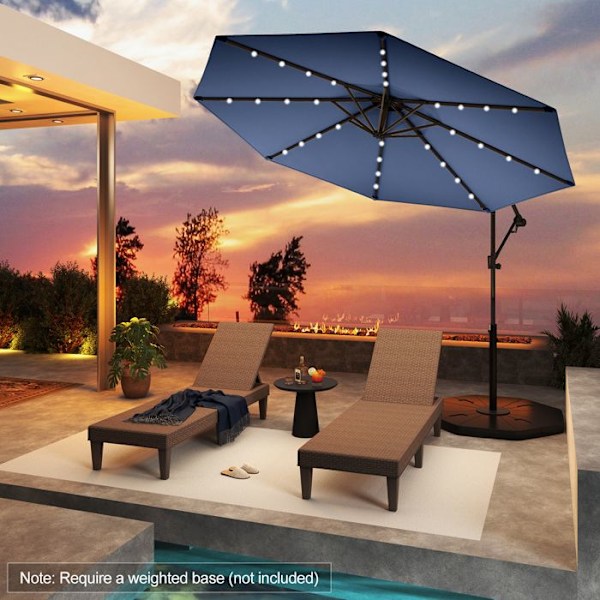 Parasol Déporté φ300 x 245cm - COSTWAY - med 32 LED - Korsbas - Justering av lutning - Vev - 360° rotation - Marin