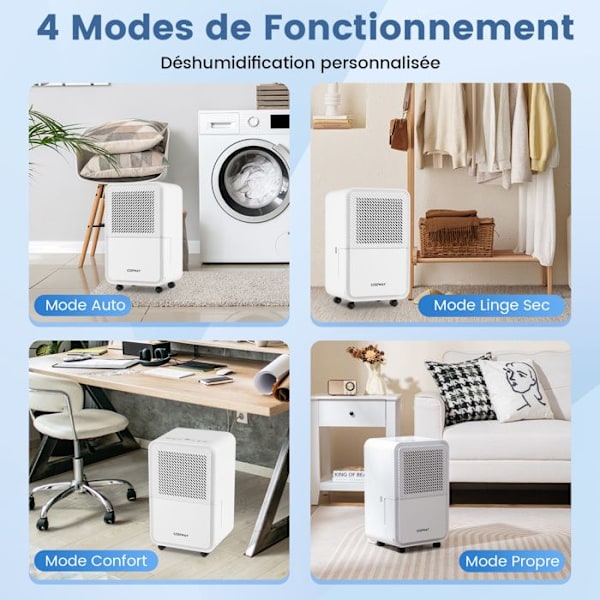 Affugter 15 L/Dag COSTWAY-20 M²-4 Tilstande-Timer 24 T-Bluetooth LED-Kontinuerlig/Manuel Tømning-Automatisk Tøfrsning