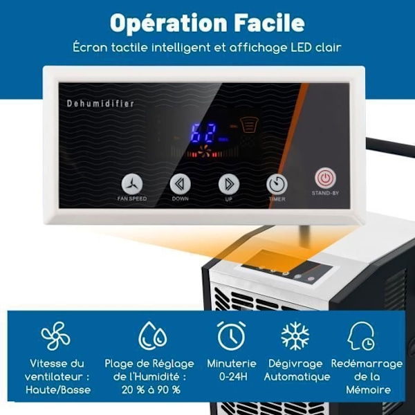 Professionel Affugter 66L/Dag COSTWAY-Zone Max 418 m²-2 Hastigheder Ventilator-Timer 24 T-Bælg-Vandafløbslange-Hvid Vit