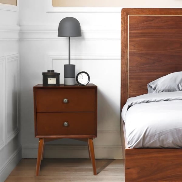 COSTWAY Sängbord med 2 lådor 45 x 37 x 67 cm (L x B x H) - Gummiträben för Sovrum Brun