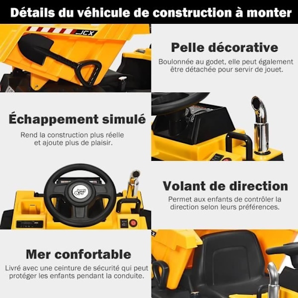 COSTWAY sähköauton kippiauto 12 V:n akulla lapsille Max nopeus: 5 km/h, kaukosäädin, valo- ja äänitoiminnot