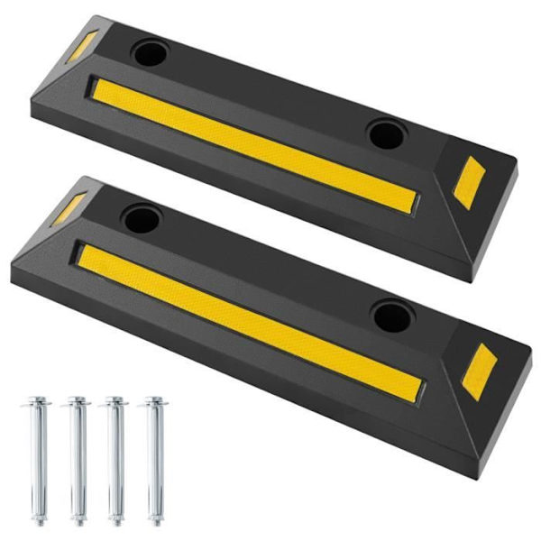 COSTWAY Sæt af 2 Gummihjulstopper til Parkering, med Reflekser, til Garage, 54,5 x 16 x 9 cm