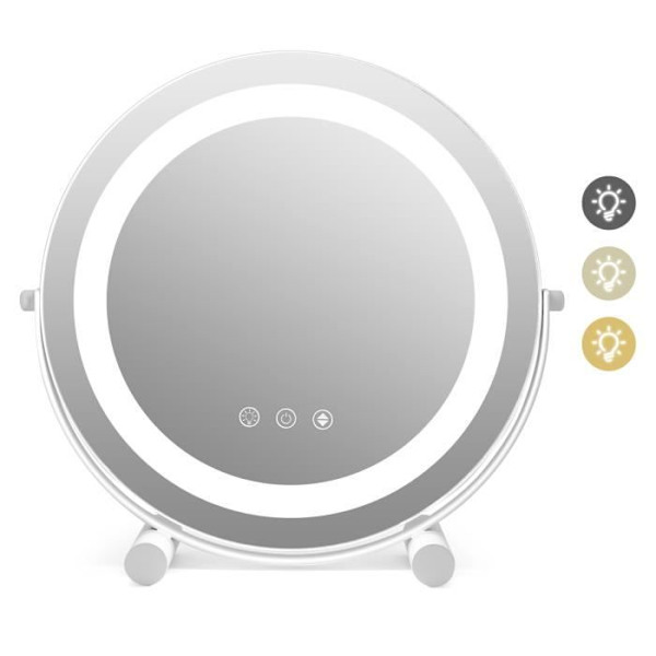COSTWAY Makeup Mirror 30CM - Justerbart LED-ljus, Pekskärm, 360° rotation, Minnesfunktion - HD Rund Spegel - Vit
