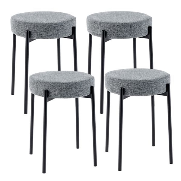 Sæt med 4 COSTWAY stabelbare skamler - Metal Catere, hørsæde - 40 x 40 x 50 cm (L x B x H), Modern Style Grå