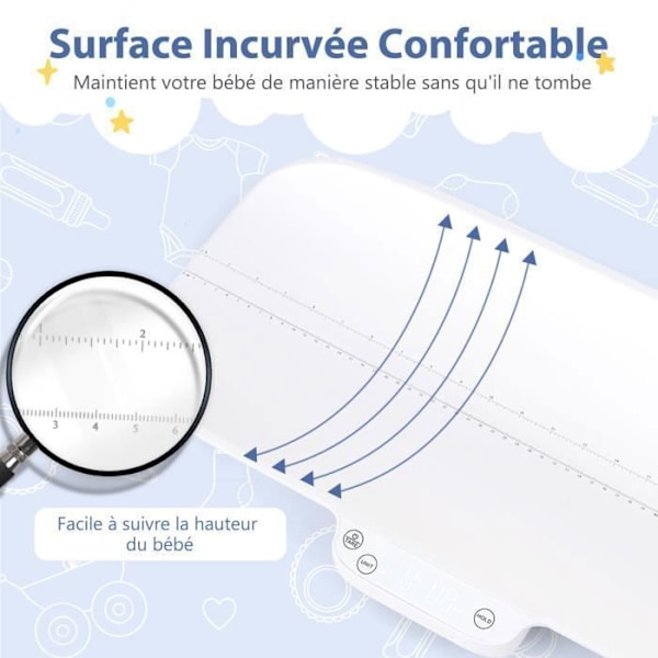 COSTWAY Digital Babyvåg Max 30 kg Storlek 60CM APP-kontroll 4 måttenheter Tara-underhållsfunktion LED-skärm Automatisk avstängning