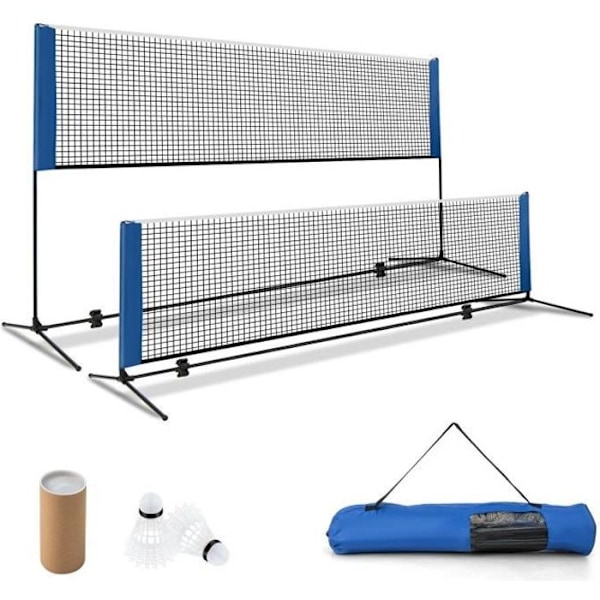 COSTWAY bærbart badmintonnet 420 x 102 x 89-155 cm - Justerbar højde - 2 fjerbolde - Lavet af PE - 5 minutters installation - Opbevaringspose Mörkblå