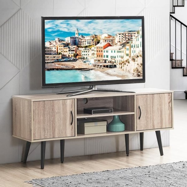 COSTWAY TV-ställ 147 x 39,5 x 62 CM multimediakonsol med 2 förvaringsskåp, 2 öppna hyllor för TV-apparater upp till 60 tum