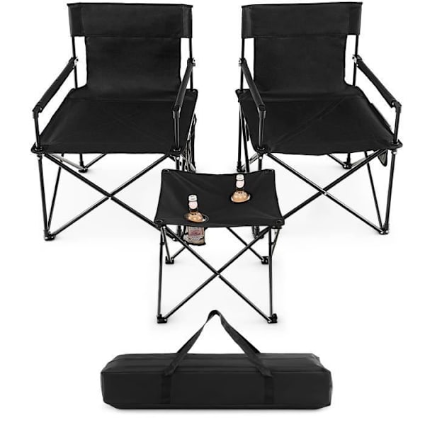 COSTWAY Set med 2 hopfällbara campingstolar - last 180 kg - sidobord, mugghållare, förvaringsfickor - picknickfiske