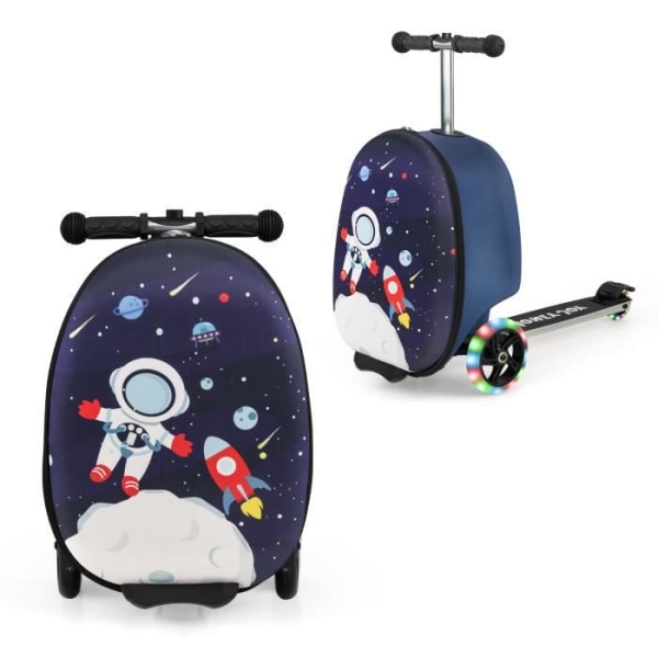 COSTWAY 2 i 1 skoter för barn med 3 LED-hjul, 19” hopfällbar barnväska, säkerhetsbromsning, 26 L, 5 år+, Astronaut
