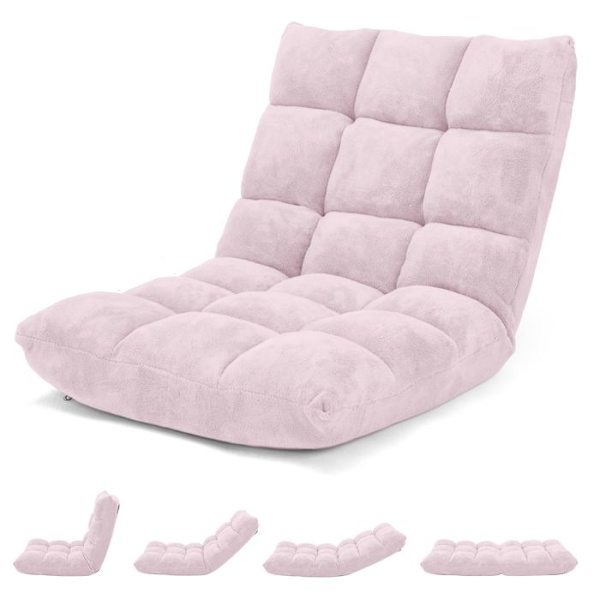 COSTWAY Lazy Cabriolet Stol - 14 positions lutande ryggstöd för läsning, yoga, meditation Rosa Rosa