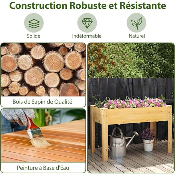 COSTWAY Højbed med Ben i Fyrretræ, Drænhuller og Pladser til Frugter, Grøntsager, Urter, Blomster, Naturlig