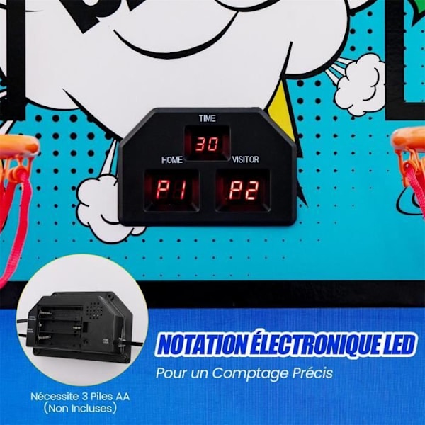 COSTWAY Foldbart arkadebasketballspil - Dobbeltskud - 8 spiltilstande - Elektronisk lydscore - 4 bolde, pumpe - 4 spillere Blågrøn Blå grön